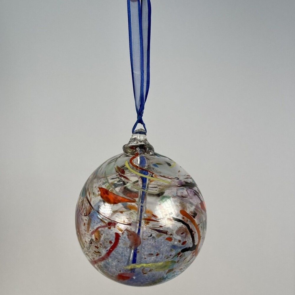 Glass Hand Blown Decorative Art Glass Ornament Multi-Color Swirls 3.5"